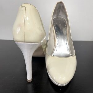 BCBG Ivory & White Patent Leather Pumps